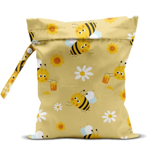 Wet Dry Bag for Swimsuit - Waterproof Wet Bags for Baby, Beach & Travel - Leakproof Wet Clothes Bag, Bathing Suit Bag & Beach Toiletry Bag - Reusable Storage Pouch, Cute Bumble Bee