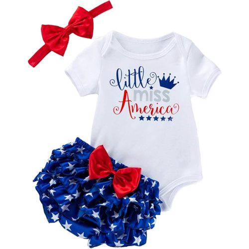 BeQeuewll Infant Newborn Baby Girl 4th of July Outfits Letter Romper Tutu Bloomers Shorts Set First Fourth of July Set