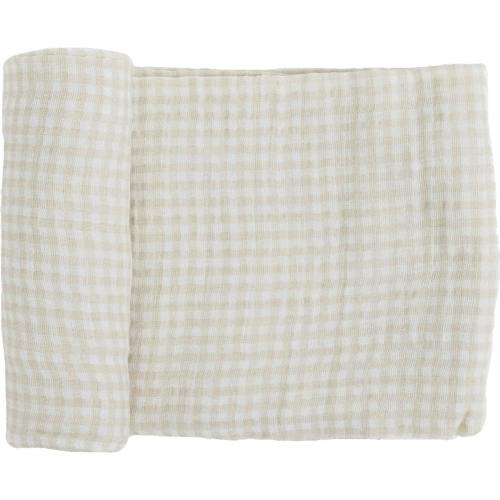 Cotton Muslin Swaddle Blanket - Tan Gingham