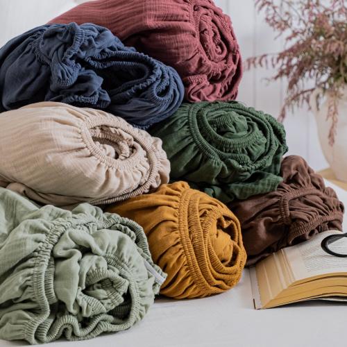 Gauze Organic Cotton Fitted ,  Muslin Bed Sheet,  King Full Twin Size Stretch Fitted