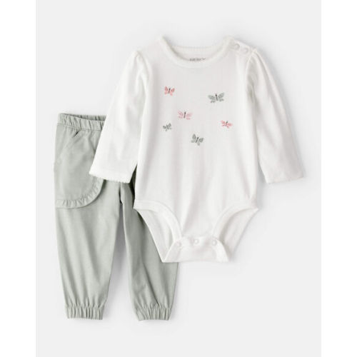 Baby Girl 2-Piece Butterfly Bodysuit & Pant Set - Green/White - Carter's | Carter's