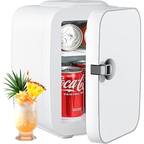 Simple Deluxe 4 Liter/6 Cans Mini, Cooler & Warmer Portable Small Refrigerator Compact Desk Fridge for Skincare, Breastmilk Storage, Drink, Office, White