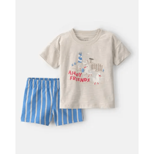 Toddler Boy 2-Piece Seagull Top & Short Set - Brown/Blue | Carter's
