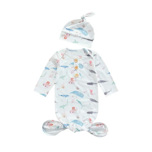 Elippeo Newborn Baby Girls 2pcs Cartoon Patterns Print Round Neck Long Sleeve Sleepwear 3M