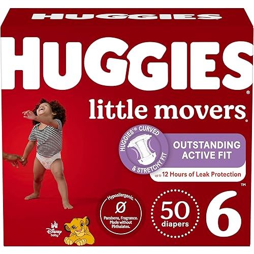 Huggies Size 6 Diapers, Little Movers Baby Diapers, Size 6 (35+ lbs), 50 Count (2 Packs of 25), Packaging May Vary