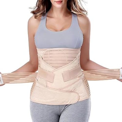 ChongErfei 3 in 1 Postpartum Support Recovery Belly Wrap Waist/Pelvis Belt Body Shaper Postnatal Shapewear,XL Beige
