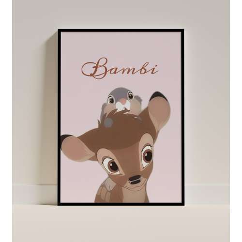 Bambi Poster Disney Deer Wall Art, Thumper Rabbit Print, Cute Woodland Nursery Decor, Vintage Disney Animal Artwork, Bambi Bedroom Poster