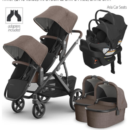 UPPAbaby Vista V3 Double Stroller for TWINS + 2 Bassinets + 2 Aria / Mesa V3 / Mesa V2 Car Seats Travel System