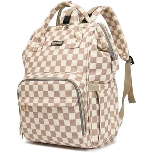 Baby Diaper Bag Backpack for Mom, Large Capacity Travel Nappy Bag for Boys & Girls with Stroller Straps,Insulated Pockets (Corduroy Checkered Brown)