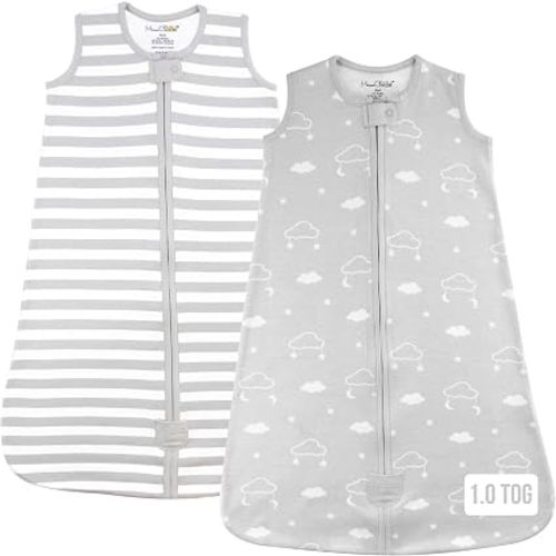 Sleep Sack 0-6 Months 1.0 TOG, 2-Pack, Grey Stripes/Clouds