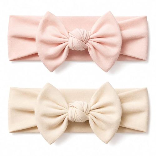 Baby Girl Headbands-Infant,Toddler Cotton Handmade Hairbands with Bows Child Hair Accessories (2, Powder Pink- Light Beige, 3-36 Month)
