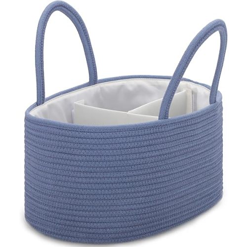 COMSE Large Baby Diaper Caddy Organizer for Girl Boy, Car Caddy with Handles, Cotton Rope Basket for Changing Table, Nursery Organizer, Gift for Baby Shower and Registry Must Have, Folkstone Gray