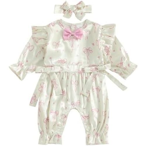 Newborn Baby Girl Coming Home Outfit Ruffle Romper Onesie Cute Ribbed Knit Jumpsuit Winter Clothes and Headband