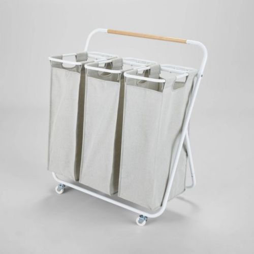 Rolling Triple Sorter - Brightroom™: Multicolor Laundry Hamper with Wheels, Polyester & Steel Frame, 3 Sorter Bags