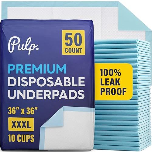 50 x PULP Incontinence Underpads 36" x 36" | XXXL Bed Pads Disposable Adult | Super Absorbency Chux Pads for Adults, Children & Babies | Incontinence Bed Pads & Pee Pads | FSA & HSA Eligible