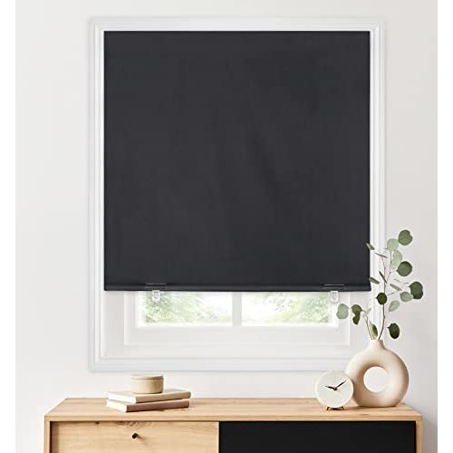 LazBlinds 100% Blackout Roller Shades, No Tools No Drill Cordless Blinds for Windows, Thermal Insulated UV Protection Privacy Window Shades for Bedroom (36''W x 72''H, Black)