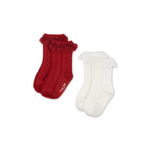2 PACK POINTELLE FRILL SOCKS - red/off white