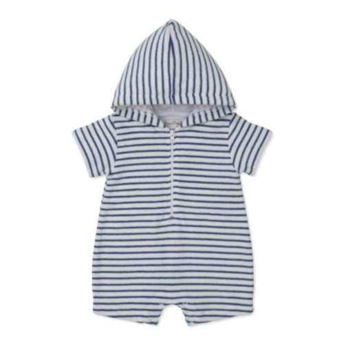 Kissy Kissy Blue Stripe Terry Hooded Romper - The Sandbox Children's Boutique