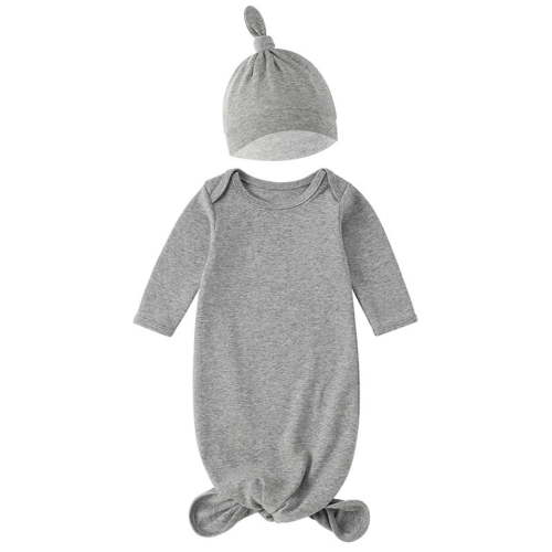 WIBACKER Newborn Baby Boy 100% Cotton Sleeper Gowns with Cap Long Knotted Sleeping Bag 0-3 Months Coming Home Outfits
