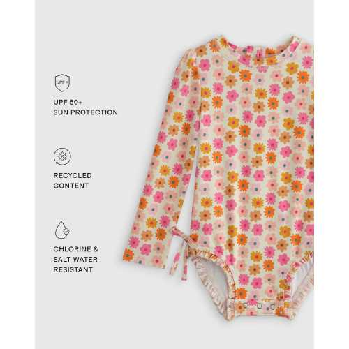 Long Sleeve Tie One-Piece Swimsuit in Multi Daisy
