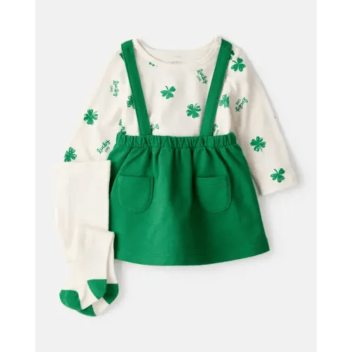 Baby Girl St. Patrick's Day 3-Piece Shamrock Long-Sleeve Top & Skirt Set - Green | Carter's