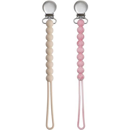 MORIBOX Silicone Pacifier Clip for Baby Girls, Paci Binky Holder 2 Pack