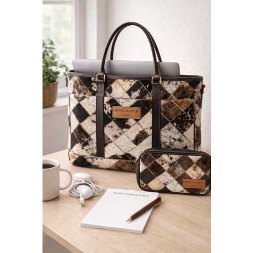 BOHO LUXE TOTE large Diaper bag Cowhide Western | shoulder Purse Laptop bag work bag, Briefcase - Multi-Use Carryall