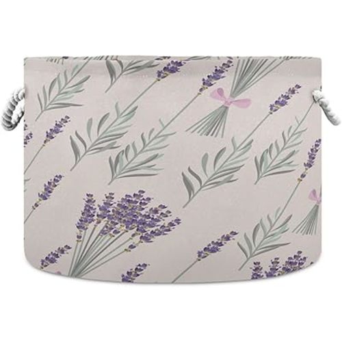 Lavender Cotton Rope Basket Large Round Baby Laundry Basket Toy Blanket Books Storage Bin for Bedroom Bathroom Nursery Home Decor, 20 x 14 Inch