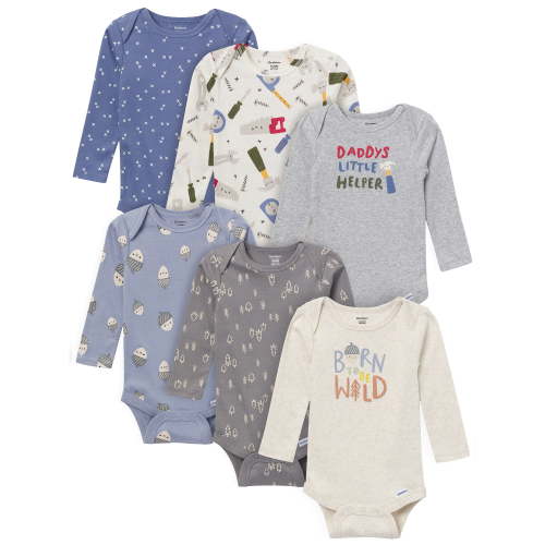 Gerber Gender Neutral Long Sleeve Onesies, 6-Pack, Sizes Newborn - 18 Months