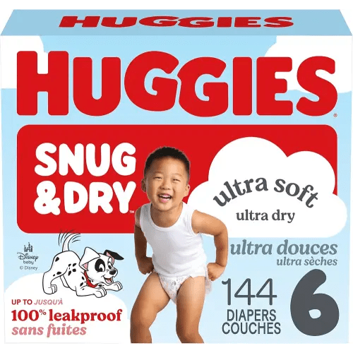 Huggies Size 6 Diapers, Snug & Dry Baby Diapers, Size 6 (28-44 lbs), 144 Count (2 Packs of 72), Packaging May Vary
