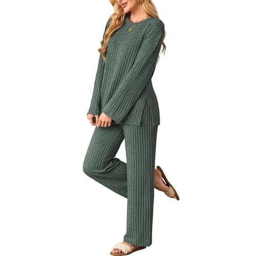 Kikibell Womens Sets 2 Piece Outfits Matching Lounge Set Cozy Knit Pajamas Oversized Loungewear Fall Winter Clothes S-2XL