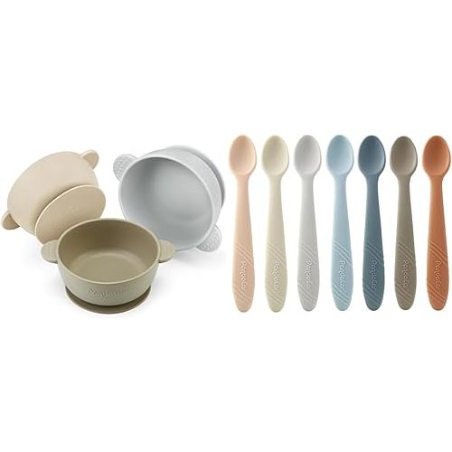PandaEar 3 Pack Baby Bowls & 7 Pack Silicone Baby Feeding Spoons