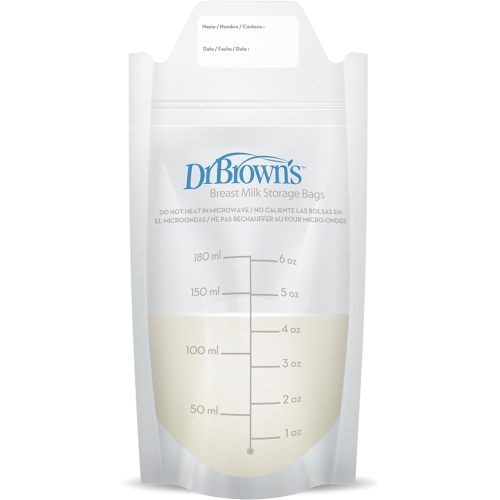Dr. Brown’s Breast Milk Storage Bags, Disposable and Durable Bags for Freezing & Heating Breast Milk, (100 ct) 6 oz Bags, BPA free