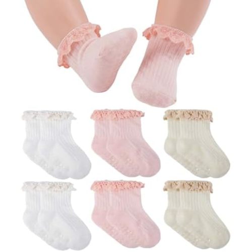 Newborn Baby Girl Ruffle Socks Cotton Ankle Lace Socks 0-3 Months