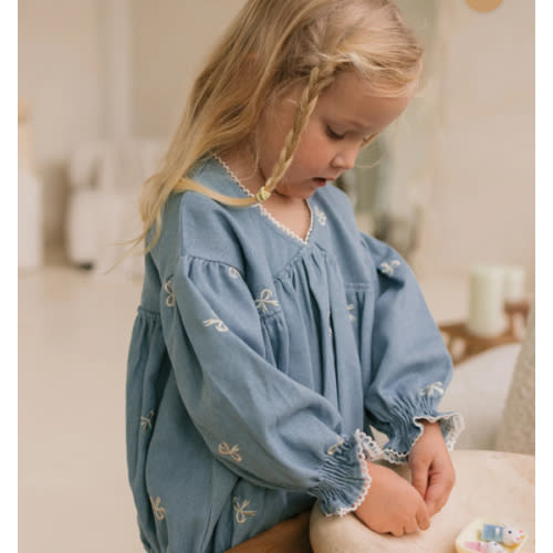 NOELLE ROMPER - DENIM BOWS