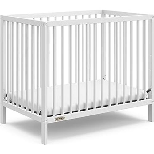 Graco Teddi 4-in-1 Convertible Mini Crib with Bonus Water-Resistant Mattress (White) – GREENGUARD Gold Certified, 2.75-Inch Mattress Included, Convenient Size, Easy 30-Minute Assembly