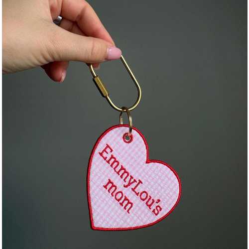 Embroidered Gingham Heart Keychain | Custom Name Bag Tag, Mama Gift