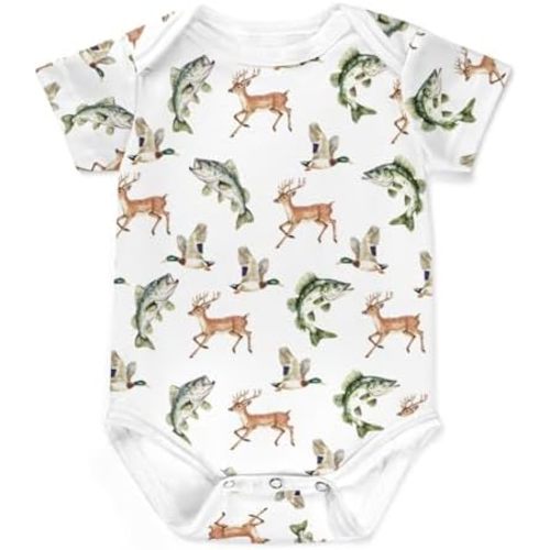 Vintage Deer Mallard Duck Fish Baby Bodysuits Boys Girls Wild Animals Hunting Infant Romper Outfit