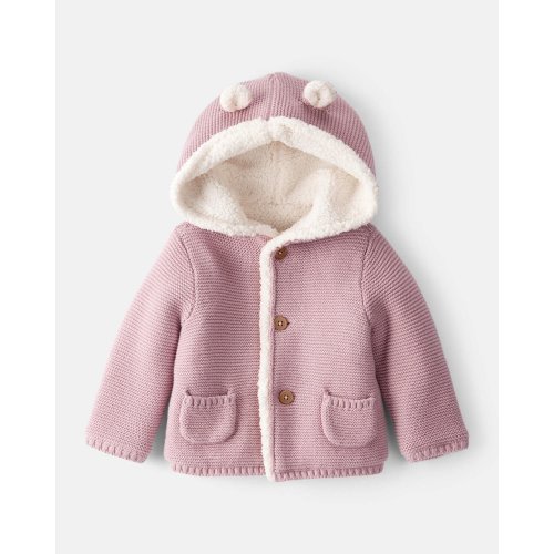 Baby Girl Sherpa Lined Cotton Long-Sleeve Jacket - Pink | Carter's