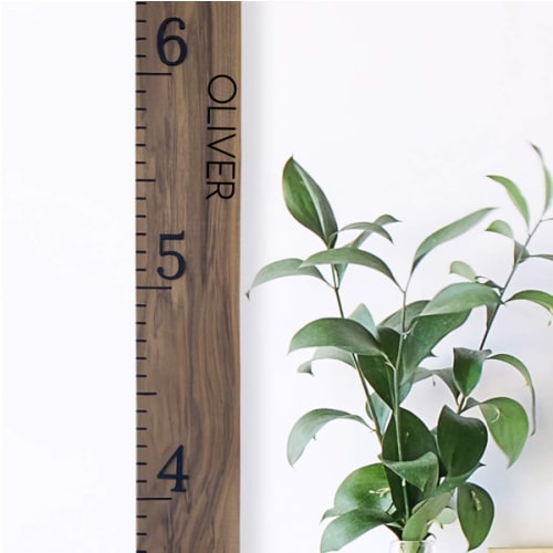 Solid Walnut Growth Chart Ruler - Black Numbers