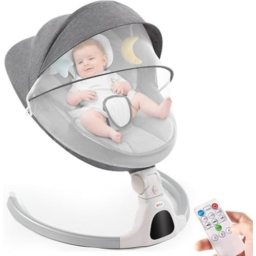 Jaoul Baby Swing for Infants - Electric Portable Newborn Bouncer, Timing Function, 5 Speeds, 3 Seat Positions for Boys and Girls (Gray)