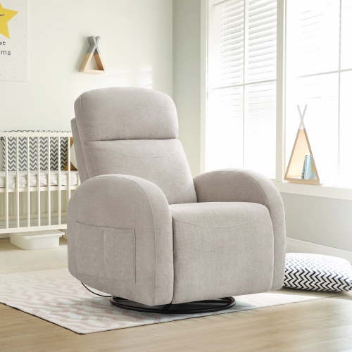 Aemeios Chenille Swivel Rocker Glider Manual Recliner Nursery Rocking Chair with Double Pockets, Camel