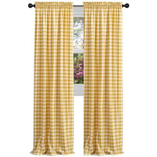 GoodGram Buffalo Check Gingham Custom Window Curtain Treatments - Single Curtain Panel 42 in. W x 63 in. L, Yellow