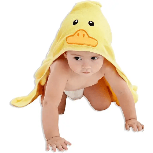 HIPHOP PANDA Hooded Towel - Rayon Made from Bamboo, Bath Towel with Bear Ears for Newborn, Babie, Toddler, Infant - Absorbent Large Baby Towel - Yellow Duck, 30 x 30 Inch