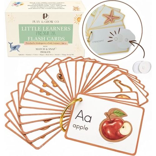 Play & Grow Co. Educational Montessori Flashcards for Preschoolers | ABC Alphabet Letters Numbers Shapes Colors Body Parts | Extra Thick Large Non-Toxic Homeschool Learning | Gifts for Boys Girls 3+