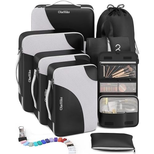 OlarHike 8 Set Packing Cubes for Travel, 4 Various Sizes(Extra Large,Large,Medium,Small), Luggage Organizer Bags for Travel Accessories Essentials, Cubes for Carry on Suitcases (Black)