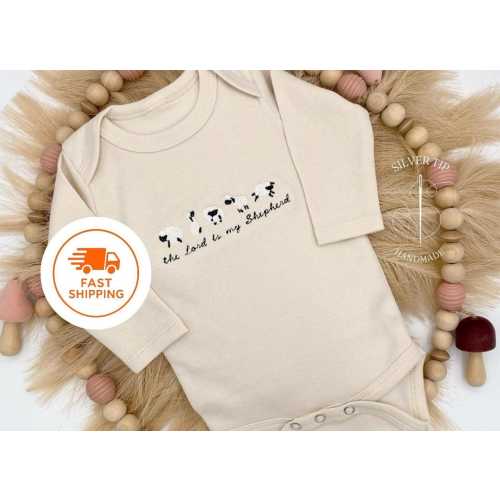 Embroidered The Lord is my Shepherd Bodysuit, Faith Bodysuit, Christian Baby Gifts, Baby Shower Gift, Cute Christian Baby Bodysuit, Lambs
