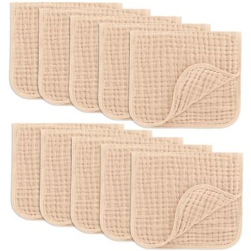 Muslin Burp Cloths Large 100% Cotton by Comfy Cubs (Cream, Pack of 10)