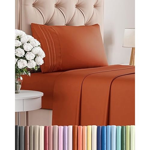 Twin Size 3 Piece Sheet Set - Comfy Breathable & Cooling Bed Sheets Set - Hotel Luxury Bedding for Women, Men, Kids, Teens, Boys & Girls - Deep Pockets, Soft and Wrinkle Free - Oeko-Tex - Terracotta