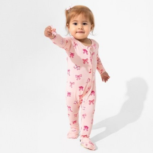 Bellabu Bear Baby Take A Bow Bamboo Convertible Footie Pink 3-6 Months